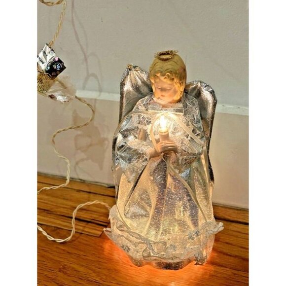 Vintage 10 Light Angel Porcelain Head Silver‎ Dress Christmas Tree Topper 8.5" - Picture 2 of 8